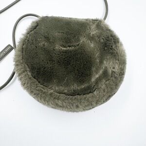 Charles & Keith Olive Green Faux Fur Round Crossbody Bag